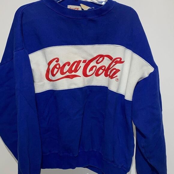 Coca-Cola Women's Blue Spell Out Crew Neck Pullover Sweatshirt Size Large - Picture 1 of 8